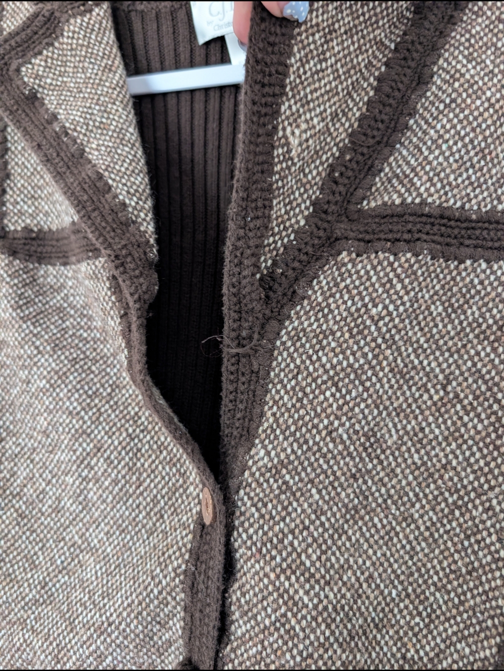 Christopher & Banks Brown Two-Tone Windowpane Cardigan Size 2X - Picture 2 of 4